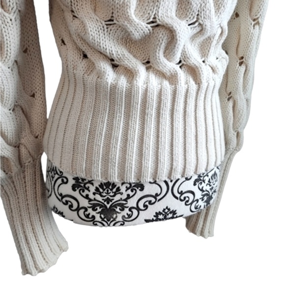 Zara Chunky Cable Knit Sweater Puff/Balloon Sleeves Soft Cotton Ivory/White Med - Picture 8 of 12